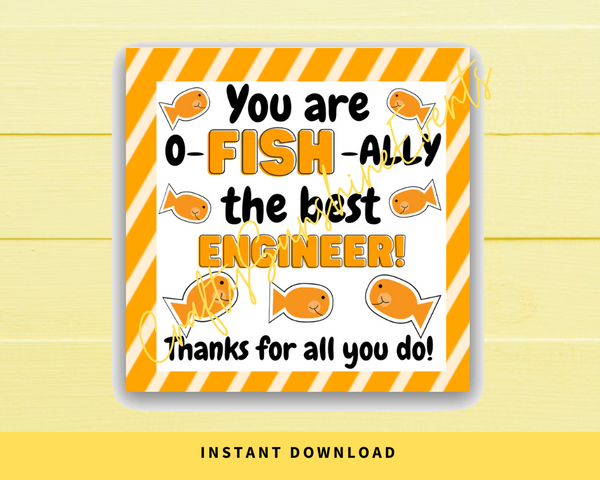 INSTANT DOWNLOAD You Are O-Fish-Ally The Best Engineer Square Gift Tags 2.5x2.5