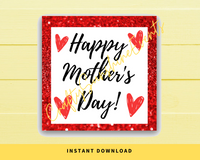 INSTANT DOWNLOAD Red Glitter Happy Mother's Day Square Gift Tags 2.5x2.5