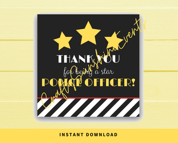 INSTANT DOWNLOAD Thank You For Being A Star Police Officer Square Gift Tags 2.5x2.5