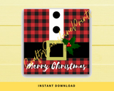 INSTANT DOWNLOAD Buffalo Plaid Merry Christmas Santa Belt Square Gift Tags 2.5x2.5
