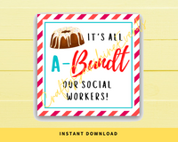 INSTANT DOWNLOAD It's All A-Bundt Our Social Workers Square Gift Tags 2.5x2.5