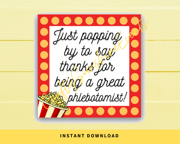 INSTANT DOWNLOAD Just Popping By To Say Thanks For Being A Great Phlebotomist Square Gift Tags 2.5x2.5