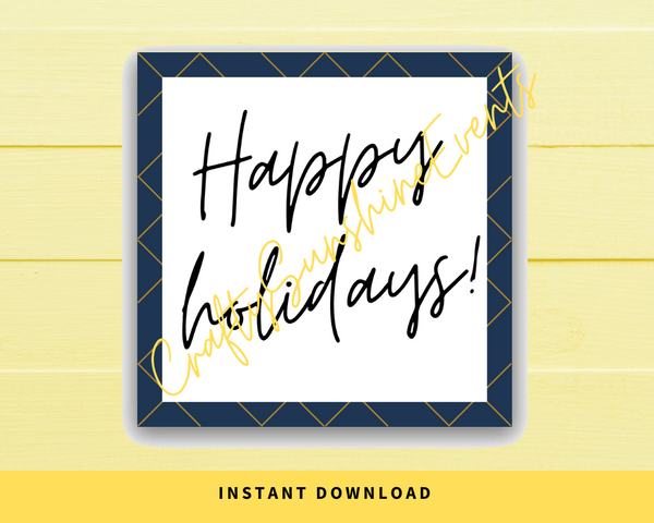 INSTANT DOWNLOAD Navy Happy Holidays Square Gift Tags 2.5x2.5