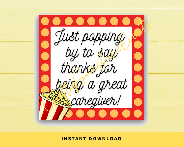 INSTANT DOWNLOAD Just Popping By To Say Thanks For Being A Great Caregiver Square Gift Tags 2.5x2.5