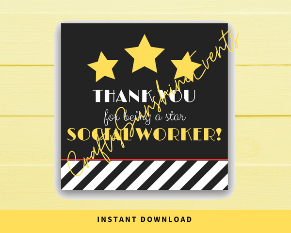 INSTANT DOWNLOAD Thank You For Being A Star Social Worker Square Gift Tags 2.5x2.5