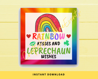 INSTANT DOWNLOAD Rainbow Kisses And Leprechaun Wishes Square Gift Tags 2.5x2.5
