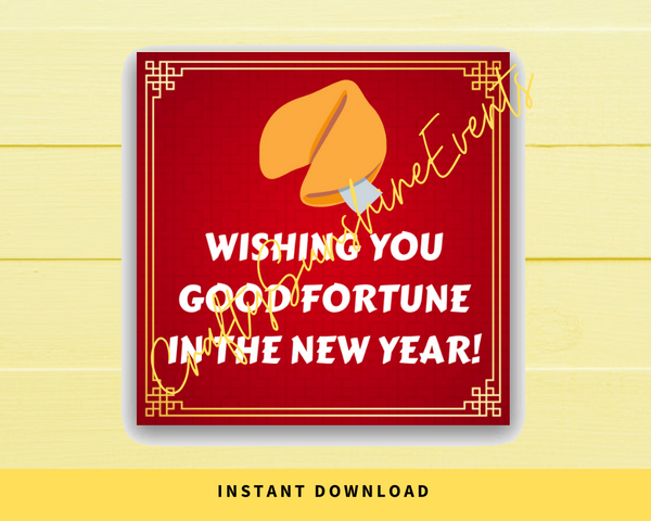 INSTANT DOWNLOAD Wishing You Good Fortune In The New Year Square Gift Tags 2.5x2.5