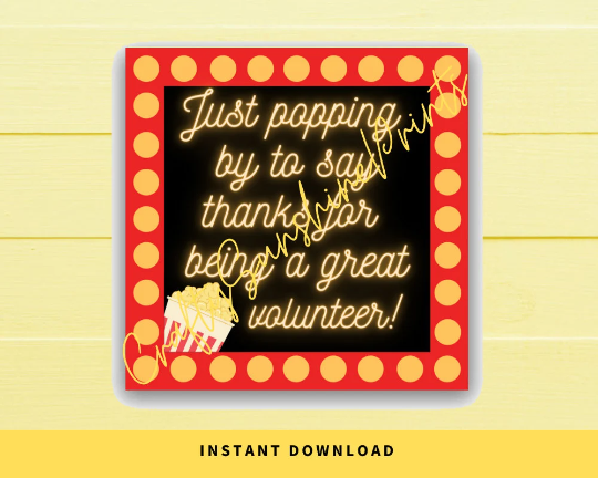INSTANT DOWNLOAD Just Popping By To Say Thanks For Being A Great Volunteer Square Gift Tags 2.5x2.5