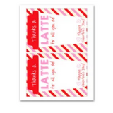INSTANT DOWNLOAD Thanks A Latte For All That You Do Happy Valentine's Day Gift Card Holder 5x7