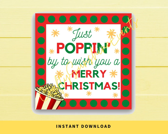 INSTANT DOWNLOAD Just Poppin' By To Wish You A Merry Christmas Square Gift Tags 2.5x2.5