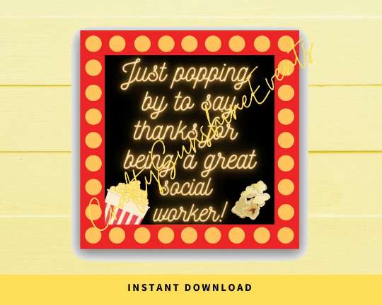 INSTANT DOWNLOAD Just Popping By To Say Thanks For Being A Great Social Worker Square Gift Tags 2.5x2.5