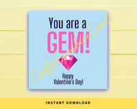 INSTANT DOWNLOAD You Are A Gem Happy Valentine's Day Square Gift Tags 2.5x2.5