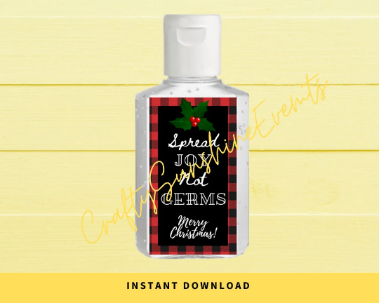 INSTANT DOWNLOAD Buffalo Spread Joy Not Germs Christmas Hand Sanitizer Labels