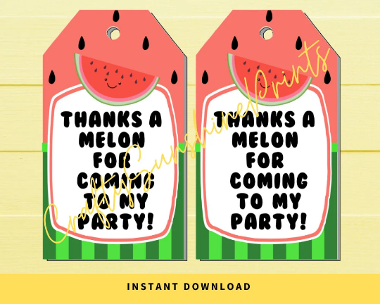 INSTANT DOWNLOAD Watermelon Thanks A Melon For Coming To My Party Gift Tags