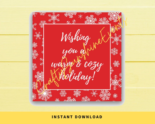 INSTANT DOWNLOAD Red Wishing You A Warm & Cozy Holiday Square Gift Tags 2.5x2.5