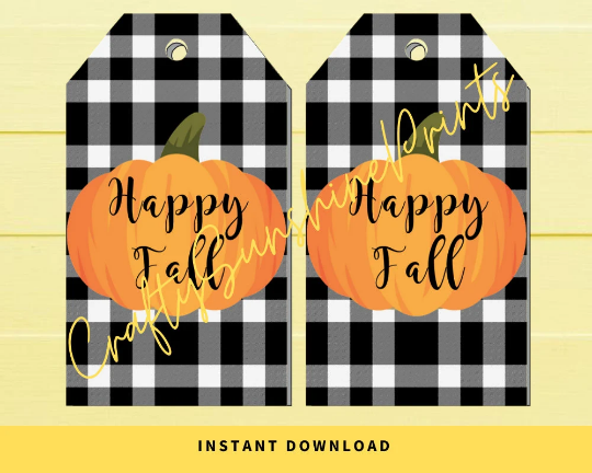 INSTANT DOWNLOAD Buffalo Check Happy Fall Pumpkin Gift Tags