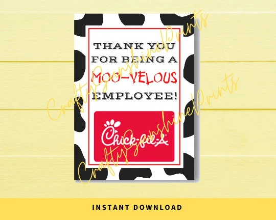 INSTANT DOWNLOAD Thank You For Being A Moo-Velous Employee Gift Card Holder 5x7