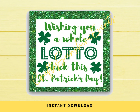 INSTANT DOWNLOAD Wishing You A Lotto Luck This St. Patrick's Day Square Gift Tags 2.5x2.5