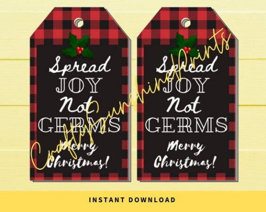 INSTANT DOWNLOAD Buffalo Spread Joy Not Germs Merry Christmas Gift Tags