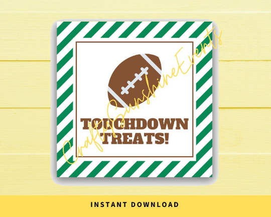 INSTANT DOWNLOAD Football Touchdown Treats Square Gift Tags 2.5x2.5