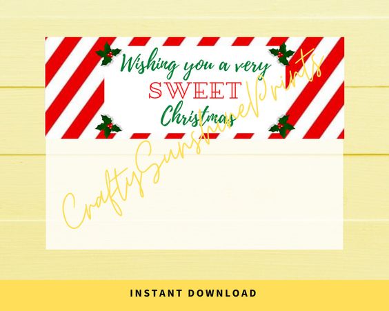 INSTANT DOWNLOAD Wishing You A Very Sweet Christmas Favor Bag Toppers
