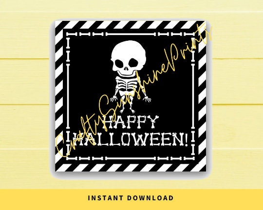 INSTANT DOWNLOAD Happy Halloween Skeleton Square Gift Tags