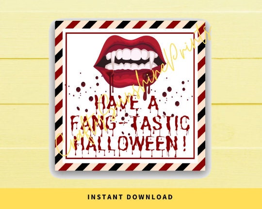 INSTANT DOWNLOAD Have A Fangtastic Halloween Square Gift Tags