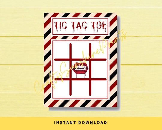 INSTANT DOWNLOAD Halloween Fangs Tic Tac Toe Game Cards