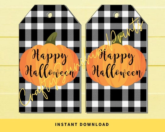 INSTANT DOWNLOAD Buffalo Check Happy Halloween Pumpkin Gift Tags