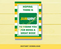 INSTANT DOWNLOAD Hoping There Is Subway To Thank You For Being A Great Boss Gift Card Holder 5x7