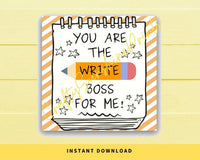 INSTANT DOWNLOAD You Are The Write Boss For Me Square Gift Tags 2.5x2.5