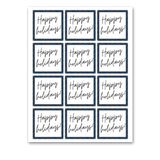 INSTANT DOWNLOAD Navy Happy Holidays Square Gift Tags 2.5x2.5