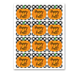 INSTANT DOWNLOAD Plaid Happy Fall Pumpkin Square Gift Tags 2.5x2.5