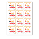 INSTANT DOWNLOAD I Dig You Happy Valentine's Day Square Gift Tags 2.5x2.5